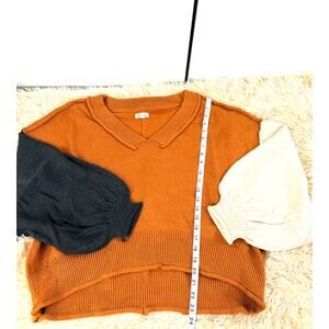 POL Brick Multi Colorblock Knit Sweater V Neck Balloon Sleeve Size M NIB